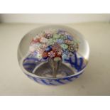 French 19th century Baccarat glass mushroom paperweight with blue and white torsade and star cut