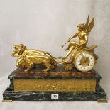 F Pellisier, France, a late 19th century ornate Ormolu and green marble mantle clock mounted with