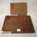 Two vintage Mouseman chopping boards with knives, 9 x 13 and 9 x 7