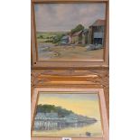 R I Coleman, two gilt framed oil on board waterside scenes, signed, 8 x 11