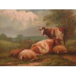 A 19th century English School, gilt framed oil on canvas, cattle in a rural landscape, unsigned, A/