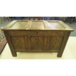 An 18th century provincial panelled and carved blanket chest, 41 x 20