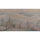 Gordon Memm - a framed and glazed watercolour, City Shoreline, signed lower right, 17 x 10