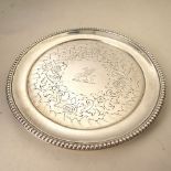 A Victorian London silver card tray having engraved decoration with the Lee family crest to the