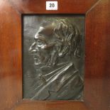 A late 19th century mahogany framed bronze plaque depicting a portrait of Gladstone, with a