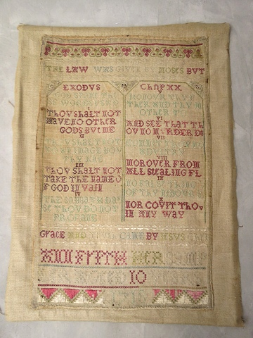 An early 18th century unframed sampler for Ann Firth of Hooton-Roberts, Yorkshire, dated 1718, at