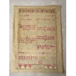 An early 18th century unframed sampler for Ann Firth of Hooton-Roberts, Yorkshire, dated 1718, at