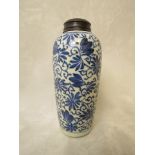 An 18th century Chinese export porcelain blue and white vase having all over foliate design with