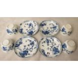 A set of four 18th century Worcester porcelain tea bowls and saucers decorated in the Chinese taste,