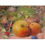 W Carter, circa 1880 - a framed and glazed watercolour depicting a still life of apples and berries,