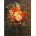 A continental gilt framed still life oil on board depicting a vase of flowers, unsigned