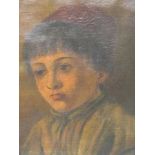 A 19th century continental oil on canvas portrait of a young boy, in an ornate gilt frame, initialed