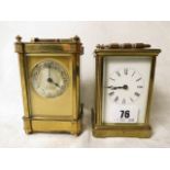 Two early 20th century French brass carriage clocks, one with a white enamel dial