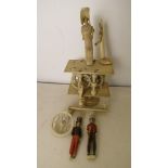 A Napoleonic prisoner of war bone automaton ornament, two tier construction with spinning wheel