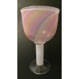 Bengt Edenfalk for Kosta Boda glass, a signed Atelje art glass goblet decorated in pastel pink,