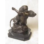 G Gardet - a bronze sculpture of two fighting panthers, signed and standing on a black marble