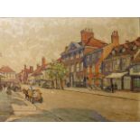 Hansford-White -a gilt framed oil on canvas scene of Marlow High Street in the 1950s, signed lower