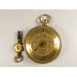 A Swiss 18ct gold cased, open faced pocket watch with key and case