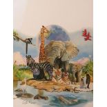 Dylan Scott Pierce - hand signed limited edition coloured print entitled Zoo Animals, framed and