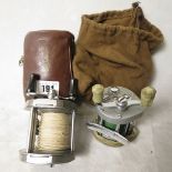 A J W Young & Son Gilder spinning reel in leather slip case and a P Flueger Supreme spinning reel