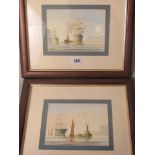 L M Foster - a pair of framed and glazed watercolours depicting sailing ships and steamer tugs,