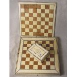 An early 19th century Danish ivory and fruit wood chess board, games box and Back Gammon board