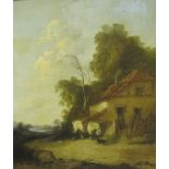 ENGLISH SCHOOL CIRCA 1810. Outside a farmhouse, oil on panel, 12 x 10 in