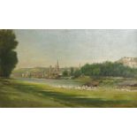 C.H.H. McCARTNEY. The Seine near Rouen, inscribed on a label verso, oil on board, 13 x 22 `1/2 in;