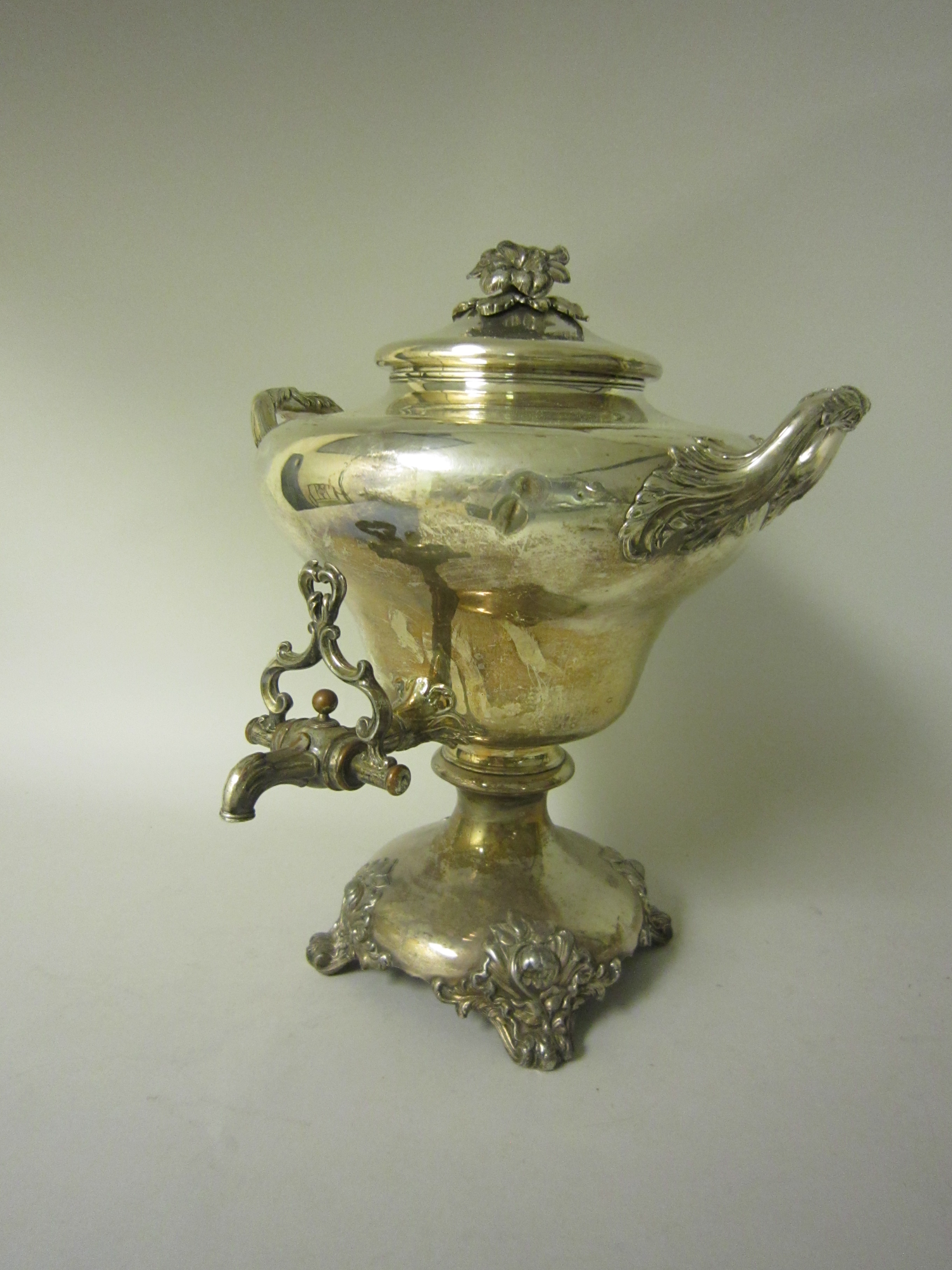 A Sheffield plated Samovar  with flower finial