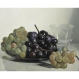 JACQUES BLANCHARD. A Still Life of Grapes on a plate, with a glass, signed, oil on canvas board, 8