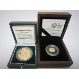 A 1983 gold Proof £2 in case of issue with COA, along with a 2009 Proof gold Quarter Sovereign in