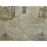 JOHN SPEED. copper-engraved map of Radnor, hand coloured with English text, c. 1611 or later, 15 x