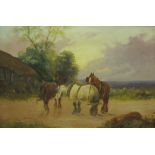 G. MELVILLE. Carthorses on a track, signed, oil on canvas, 20 x 30 in