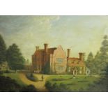 *ENGLISH SCHOOL CIRCA 1870. View towards a country house, with figures in a garden, oil on panel,