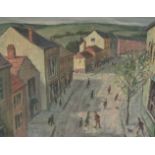 *FOLLOWER OF ARTHUR DELANEY. Figures on a northern street, oil on board, 23 x 17 in