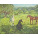 *L. BARTHOLOMEW. Early Summer (Horses in a Meadow), signed with initials, and inscribed as title