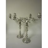 Pair of 19th Century plated Candelabra with floral and leafage scroll branches, tapering columns