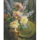 G. MARSDEN.A Still life of jug of flowers, signed oil on canvas, 28 x 22in