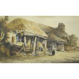 *FOLLOWER OF WILLIAM MULLER. A Figure on a Track by a Cottage, watercolour, unframed, 8 1/4 x 13 in