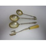 A George III silver Stilton Scoop, London 1811 and a pair of parcel gilt Serving Spoons and matching