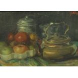 CZECHOSLOVAKIAN SCHOOL. A Still Life of Apples, Copper Kettle and other utensils, indistinctly