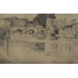 LESLIE MOFFAT WARD. Wareham Bridge, etching, pencil signed and inscribed in the lower margin, 6 x