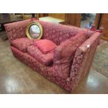 A 19th Century Knole Sofa upholstered deep red damask, 6ft 10ins