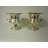 Pair of plated two handled Wine Coolers with foliate and scroll rims, 10in