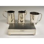 Pair of silver Tankards engraved initials Birmingham 1960, a silver Cigarette Box with inscription