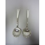 Pair of George III silver Sauce Ladles old english pattern engraved initials, shell bowls, London