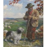 *C. AMBLER. A Shepherd and his Dog, signed, oil on board, unframed, 22 x 18 in