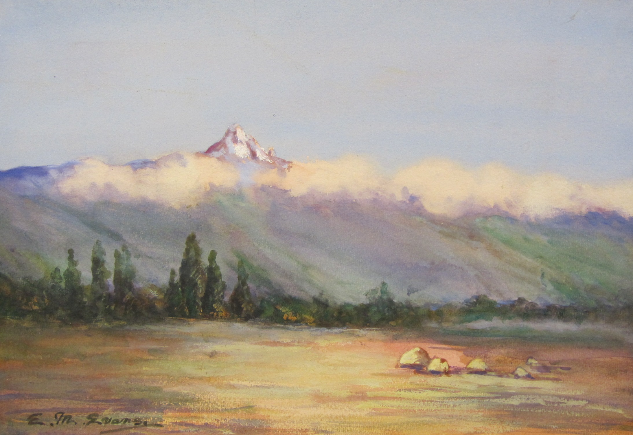 *E.M. EVANS. A Landscape with distant mountain Range, signed, watercolour, unframed, 10 1/2 x 15 in;
