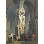 *ATTRIBUTED TO SAMUEL PROUT. Figures in a cathedral interior, watercolour, unframed, 13 x 9 1/4 in