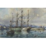 *CONRAD H.R. CARELLI. A Harbour scene with shipping, signed, watercolour, 10 x 14 in